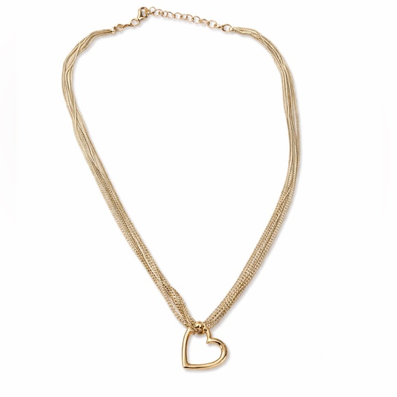 Sterling Silver Multi-chain W/ Rose gold Open Heart Pendant 18”-VALENTINES GIFT - Picture 1 of 9